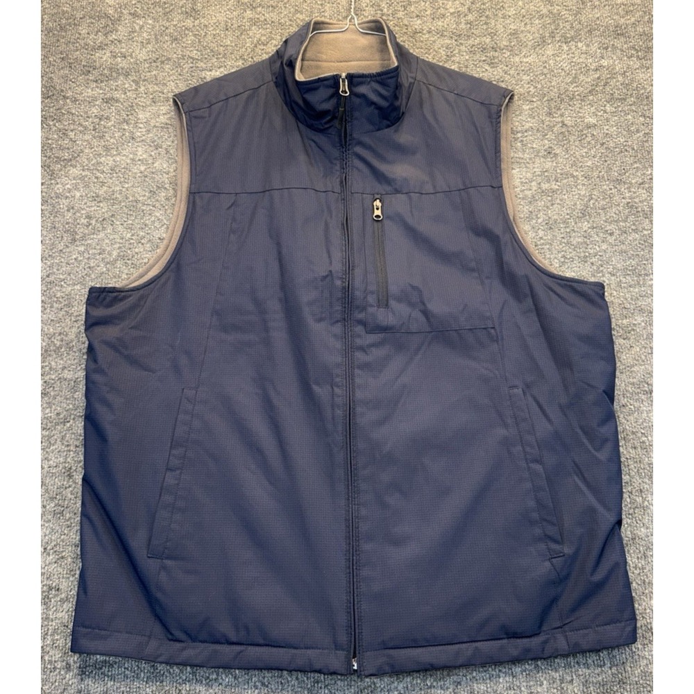 Izod Men's Large Reversible Vest Navy Blue Gray Fleece Full Zip Outdoor